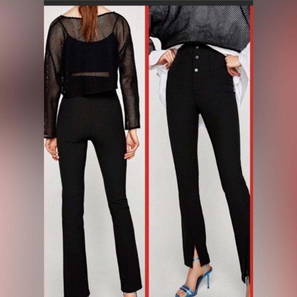 Zara Woman High Waisted Slacks, Front Ankle Slit